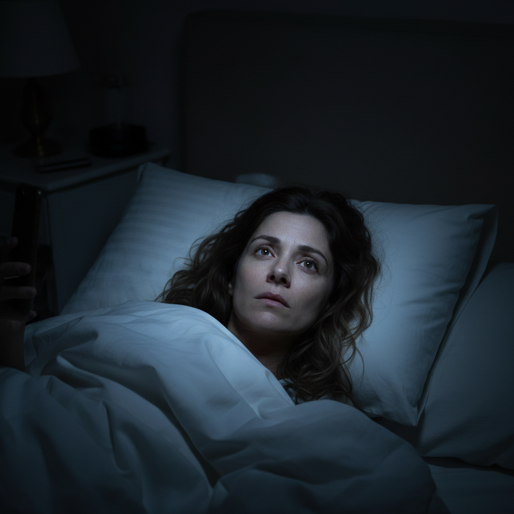 Mulher de madrugada com a mente acelerada